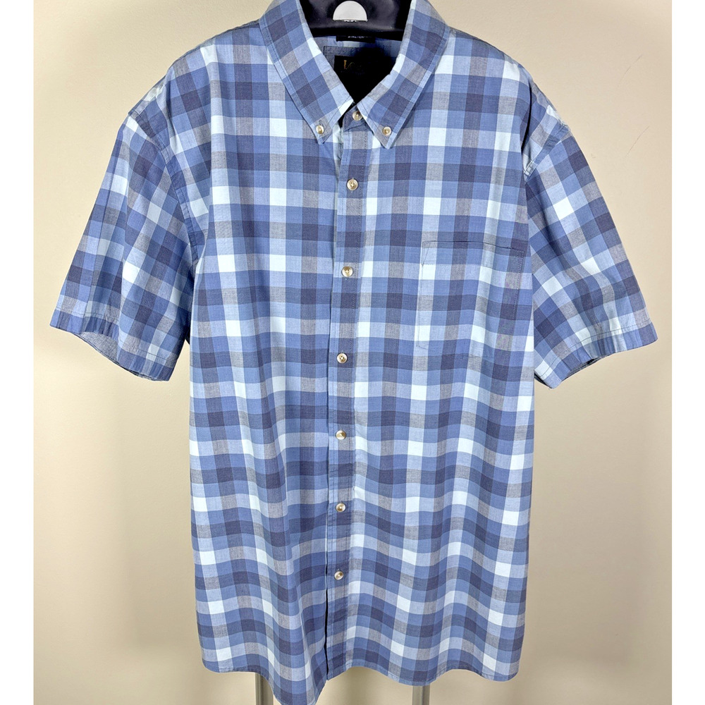 Lee Premium Select Regular Fit Blue Plaid Button Down Short Sleeve Shirt XXL